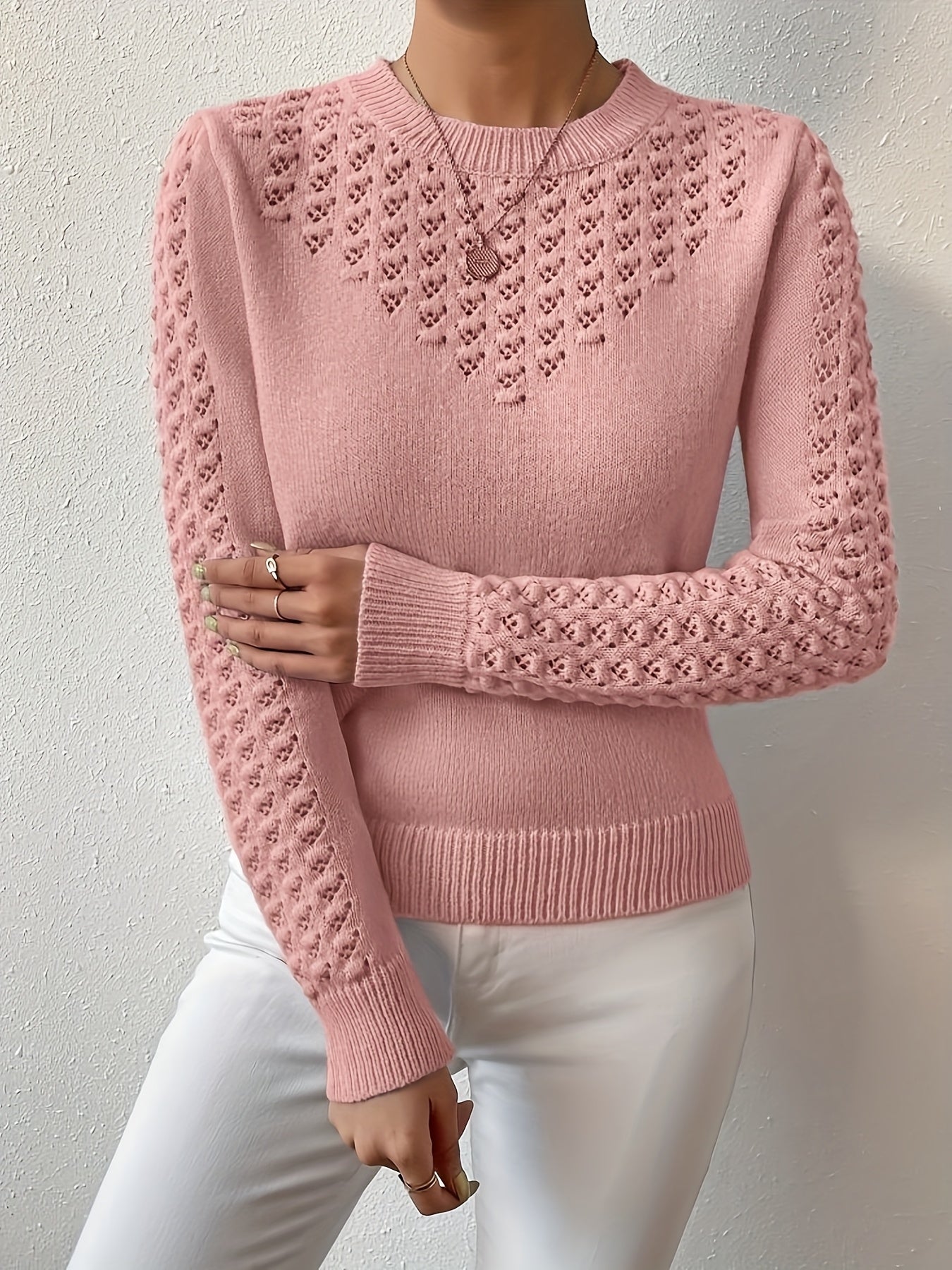 Women'S Light Sweater - Soft Round Neck Pullover with Geometric Pattern, Chic Office to Party Outfit, All-Season Everyday & Formal Wear, Elegant Women'S Sweater For Year-round Style, Ladies Sweaters, Casual Wear, Durable Construction, Stylish Top