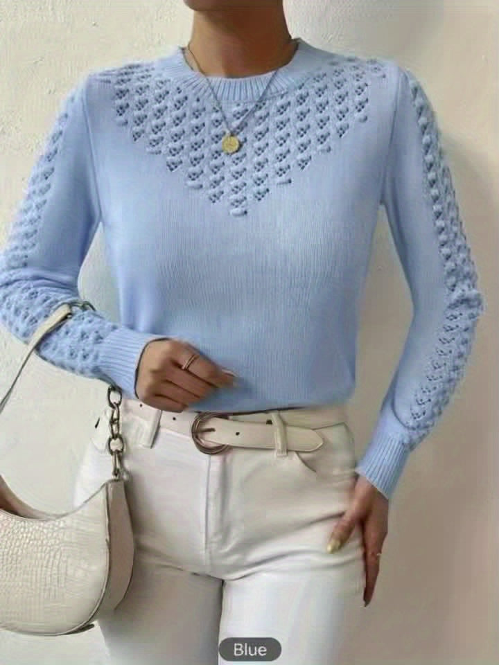 Women'S Light Sweater - Soft Round Neck Pullover with Geometric Pattern, Chic Office to Party Outfit, All-Season Everyday & Formal Wear, Elegant Women'S Sweater For Year-round Style, Ladies Sweaters, Casual Wear, Durable Construction, Stylish Top