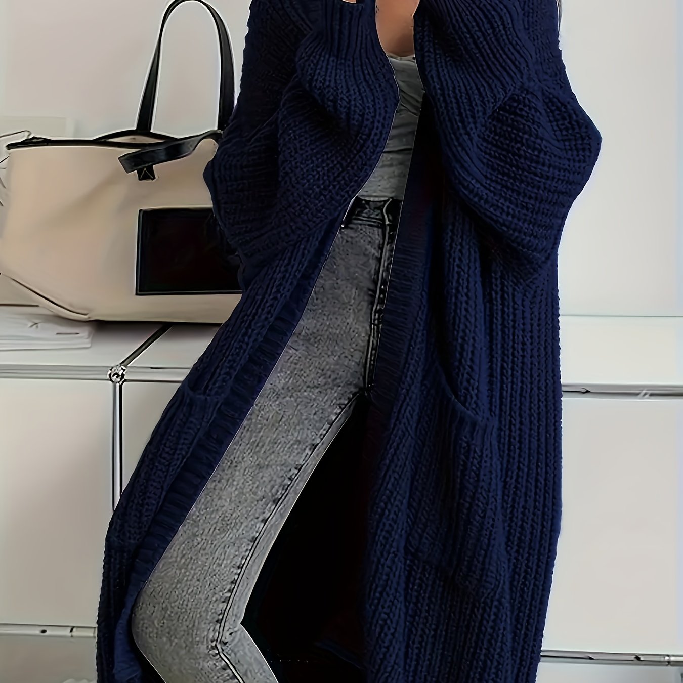 Elegant Plus Size V-Neck Knit Coat