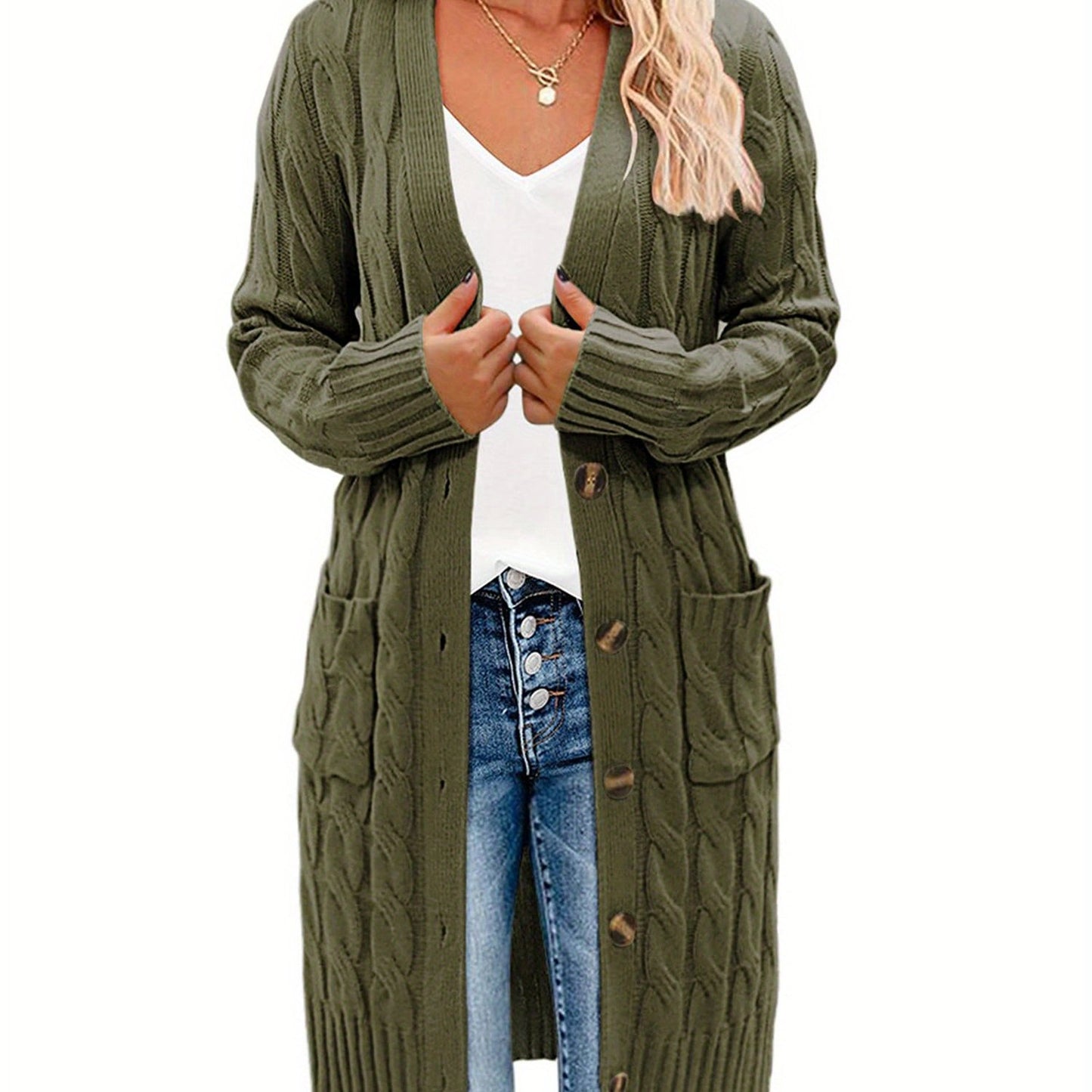 Elegant Knit Long Cardigan with Pockets
