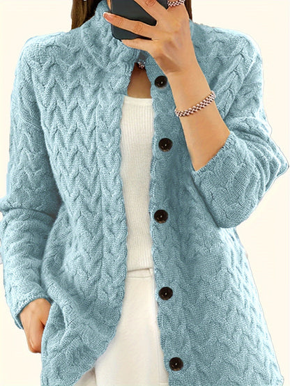 Directional autumn and winter plus size Women's casual commuting warm small collar corrugated cardigan with buttons padded sweater coat.