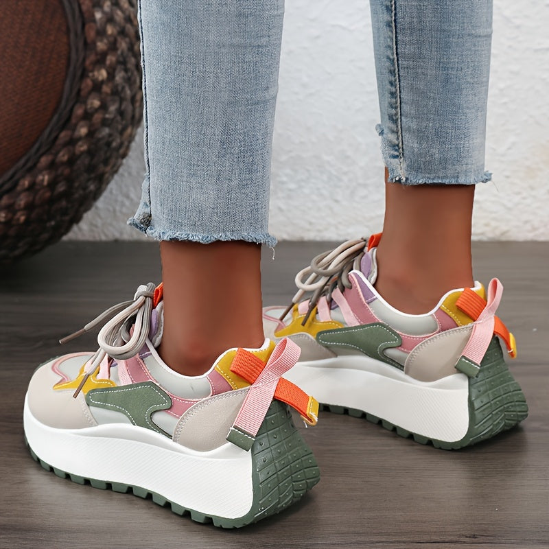 LYKU Women's 2024 Red Chunky Platform Lace-Up Dad Shoes - Low-Top  Sneakers with Thick PVC Sole, Breathable for height & Casual, Autumn Walking Shoes