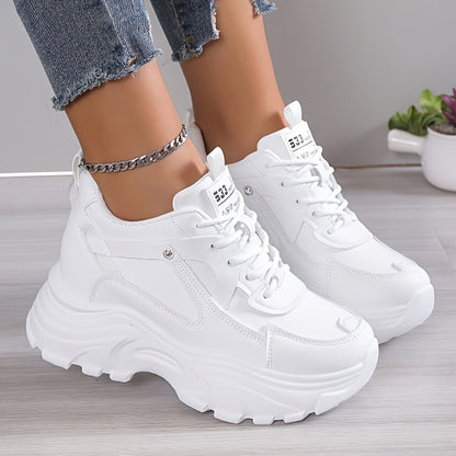 Women's Fashion All-White Platform Sneakers - Trendy Look, Stylish Design, Comfortable for All-Day Wear