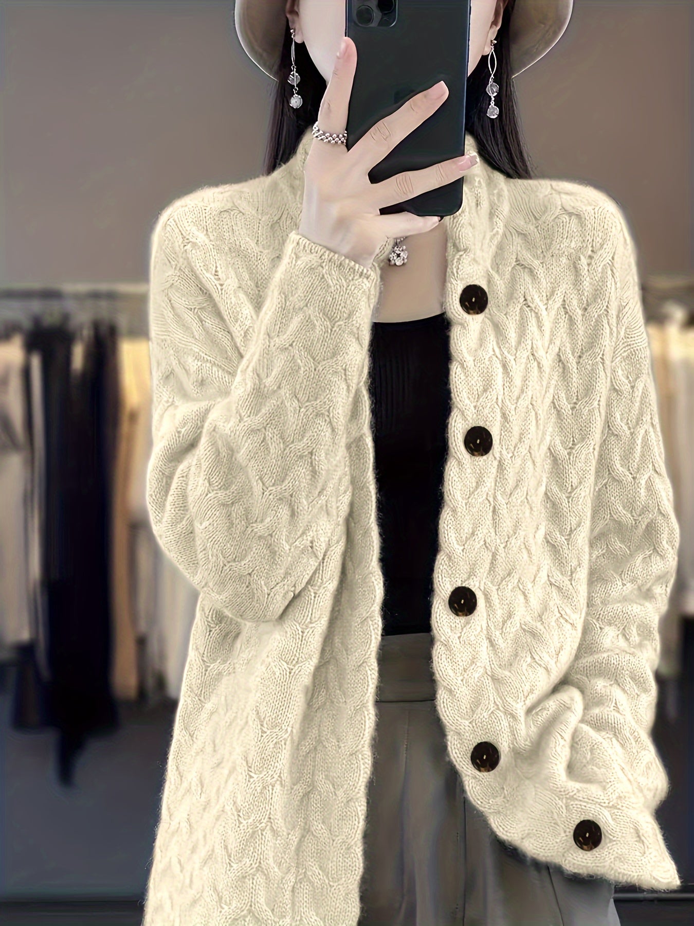Directional autumn and winter plus size Women's casual commuting warm small collar corrugated cardigan with buttons padded sweater coat.