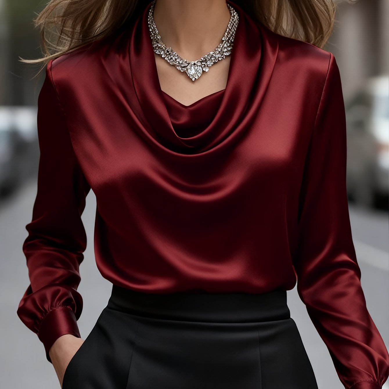 Elegant Solid Color Long Sleeve Blouse - Office Essential