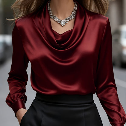 Elegant Solid Color Long Sleeve Blouse - Office Essential
