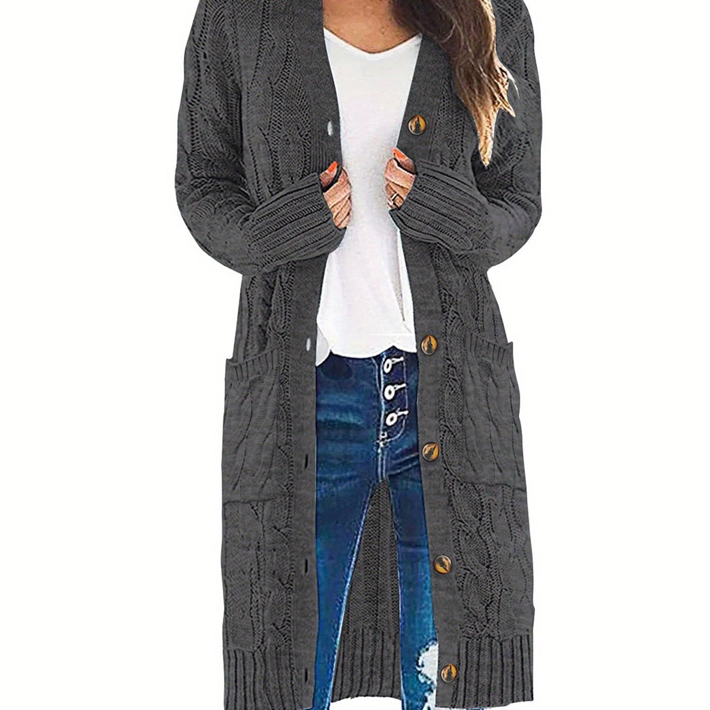Elegant Knit Long Cardigan with Pockets