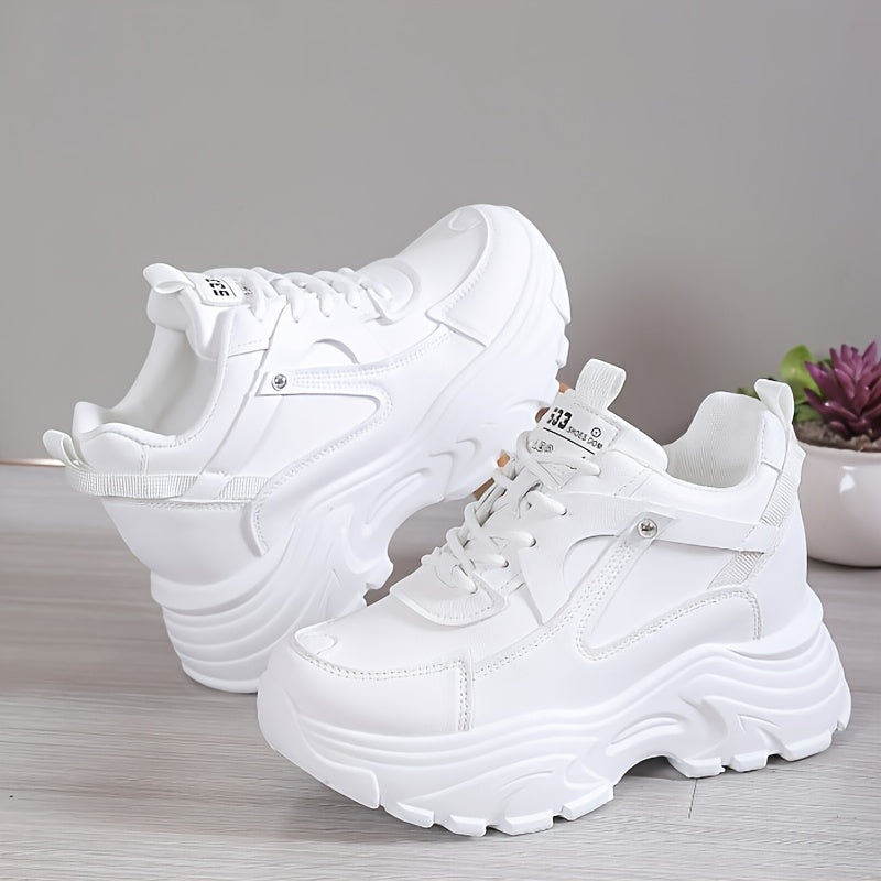 Women's Fashion All-White Platform Sneakers - Trendy Look, Stylish Design, Comfortable for All-Day Wear