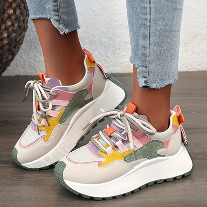 LYKU Women's 2024 Red Chunky Platform Lace-Up Dad Shoes - Low-Top  Sneakers with Thick PVC Sole, Breathable for height & Casual, Autumn Walking Shoes